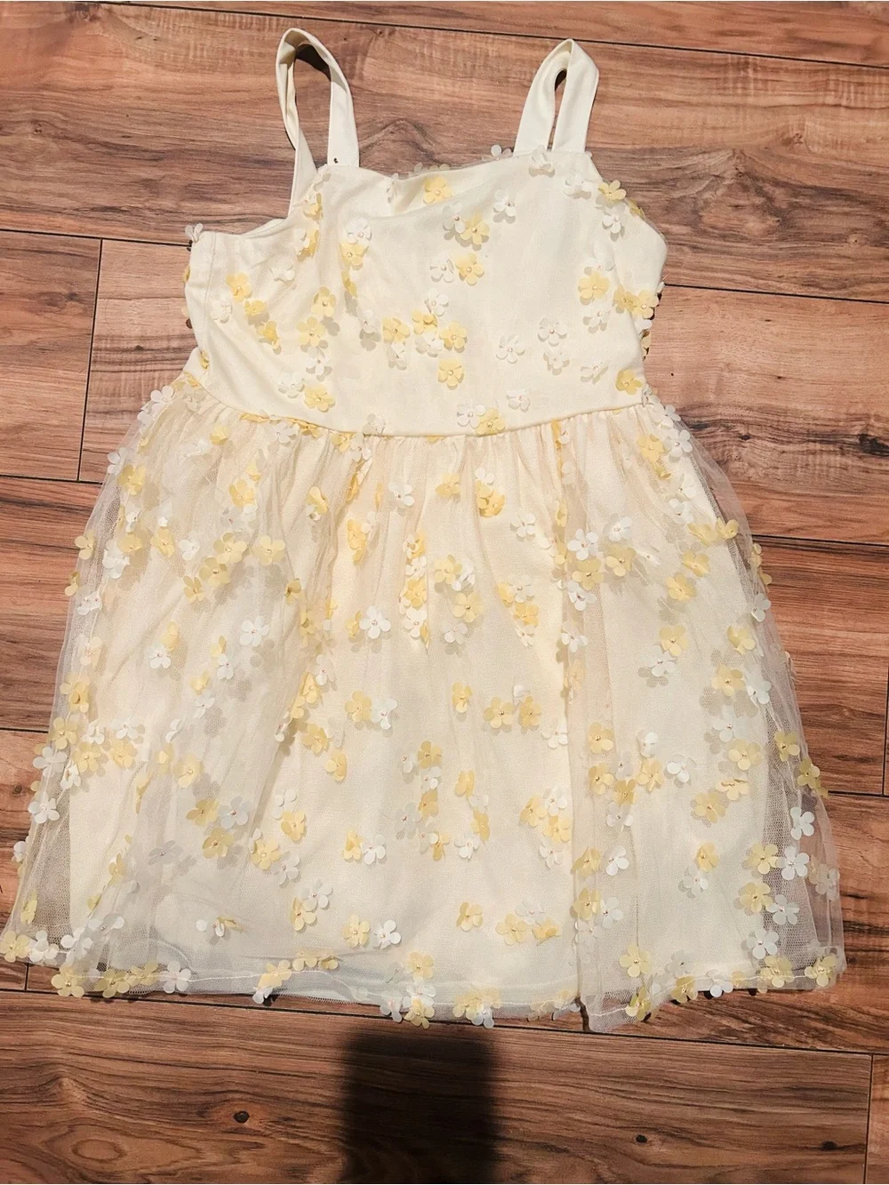 The Children's Place Cream Dress with Yellow Floral Appliqués